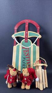 lot 84 image: Sled Decor and Ornament with Reindeer and Teddy