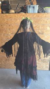 lot 230 image: Black Lace Flower Veil, Velvet Corseted Top with Burgundy Skirt Costume Set Size XL