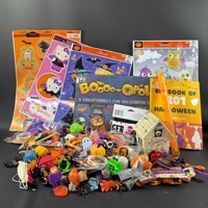 lot 105 image: Halloween Party Supplies Lot Window Clings Activity Book Decorations Toys