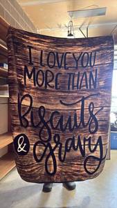 lot 130 image: Think Plush Love You More Than Biscuits and Gravy Blanket Throw