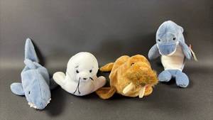 lot 150 image: Vintage TY Plush Toy Collection 4-Piece Lot Marine Animals