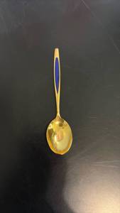 lot 838 image: Meka Demitasse Gold Plate Spoon with Blue Enamel Handle