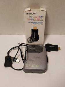 lot 314 image: Memorex Wireless HDMI Streaming Device MWD38B with Sony Walkman WM-FX141