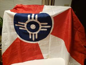 lot 315 image: Wichita Flag  Red White Blue Sun Symbol 60�36 Inches with Metal Grommets