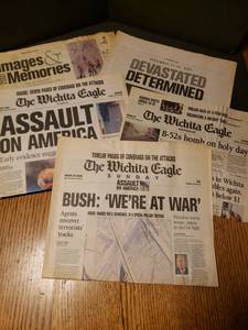 lot 320 image: The Wichita Eagle Newspapers September thru December 2001 911 Attacks Coverage Lot.  Gasoline under a Dollar Back Then