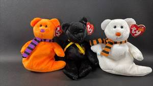 lot 156 image: Ty Beanie Babies Halloween Bears ( Ghosties)Lot 3 Pieces with Tags