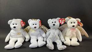lot 157 image: Ty Beanie Babies Lot 4 Bear Plush Toys with Heart Tags