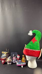 lot 166 image: Christmas Holiday Decorations Lot with Elf Hat