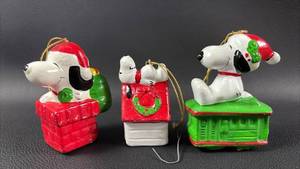 lot 167 image: 3) 1966 Vintage Ceramic Snoopy Ornaments