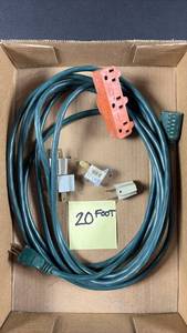 lot 175 image: 20 Foot Heavy Duty Extension Cord with Orange Multi-Outlet Strip and Ground Adapters