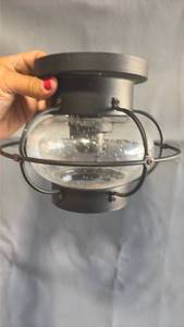 lot 263 image: Light Fixture with Bubble Glass Globe and Wire Guard, Would Be Cute Over Kitchen Sink