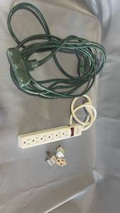 lot 267 image: 20 Foot Extension Cord w3 Plug, Surge Protector and Plug Adapters