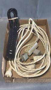 lot 270 image: 20 Foot Good Extension Cord, Surge Protector with USB Ports & Looong Cord, Plug Adapters