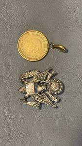 lot 296 image: Military Pin and Coin Pendant