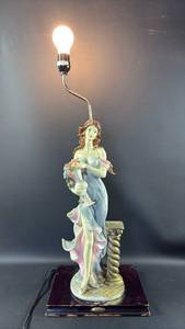 lot 434 image: Quality Polymer Figurine Table Lamp with Woman and Flowers 30 Inches to top of bulb.