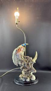 lot 445 image: Resin Angel Figurine Table Lamp with Moon Crescent Base Approximately 30 Inches Tall to Top of Bulb (Needs some repair)
