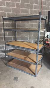 lot 508 image: Industrial Storage Rack with Wood Shelves