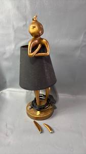 lot 520 image: Figurine Table Lamp with Black Fabric Shade and USB Plug (Ears need Repair)