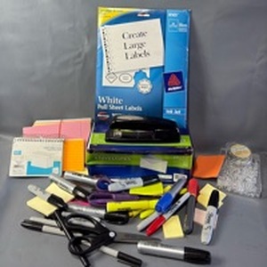 lot 538 image: Mixed Office Supply Lot Avery 8165 Labels, Vintage 747xx Swingline Stapler, Sharpie Markers
