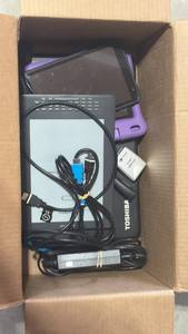 lot 617 image: Toshiba Laptop (Powers Up, Lid Hinge Wonky) 3 Tablets & Cords