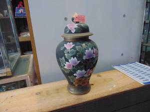 lot 3043 image: Hand Painted Urn - Ceramic _ I believe
