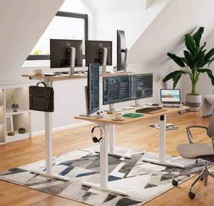 lot 9652 image: Electric Standing Desk 55���� , Adjustable Height Sit Stand Home Office Desk  - Retail $205