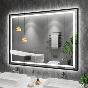 lot 9655 image: Amorho 48X36 LED Bathroom Mirror with Black Frame, Front Lit and Backlit - Retail $360