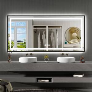 lot 9656 image: Amorho 60X30 LED Bathroom Mirror with Black Frame, Front Lit and Backlit - Retail $300