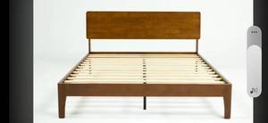 lot 9658 image: Novilla Queen Bed Frame with 3-Level Adjustable Storage Headboard, Solid Wood Platform Bed Frame with Slats, No Box Spring Needed, Noise Free, for Master Bedroom and Guest Room - Retail $249