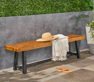 lot 9662 image: Raphael Sandblast Teak Brown and Black Wood Outdoor Patio Bench - Retail $175