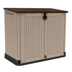 lot 9669 image: Keter Store-It-Out Midi Horizontal Durable Resin Outdoor Storage Shed With Heavy Duty Floor and Locking Latch  Beige - Retail $274