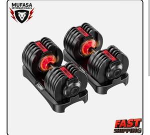 lot 9674 image: TYZDMY Adjustable Dumbbells Set 52.5 lbs Pair 105 lbs 15-in-1 Home Gym Weights - Retail $438