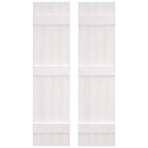lot 9679 image: 14 in. W x 59 in. H Vinyl Exterior Joined Board and Batten Shutters Pair in White - Retail $171