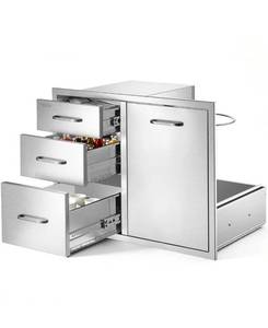 lot 9684 image: VEVOR Outdoor Kitchen Drawer Combo, 23W x 21H x 30D, Propane Ring, for BBQ Island Storage, Patio Bars and Grill Station, with Handle, Built-In BBQ Island Drawers Organize Cookware Accessories - Retail $248