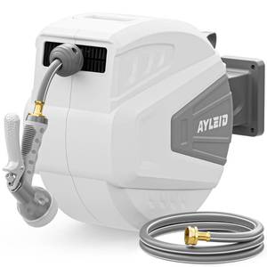 lot 9693 image: Ayleid Retractable Garden Hose Reel, 12x100ft Wall Mount - Retail $130