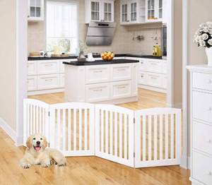 lot 9695 image: PAWLAND Wooden Freestanding Foldable Pet Gate for Dog,24 H Dog Gate Indoor - Retail $70