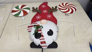 lot 5 image: Holiday Yard Stake Lawn Ornament Set Snowman & Peppermints - 3 Total Pieces