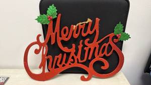 lot 42 image: Merry Christmas Decorative Wall Sign Red Glitter Cutout