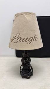 lot 98 image: Table Lamp with Cream Linen Shade and Decorative Resin Base