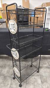 lot 194 image: 6-Tier Metal Utility Cart with Baskets and Decorative Medallions