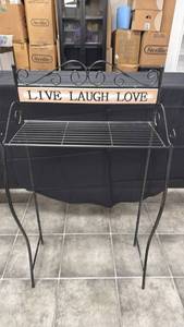 lot 195 image: Metal Bath Storage with LIVE LAUGH LOVE Plaque and Grid Shelves