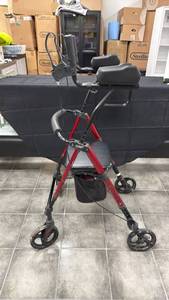 lot 198 image: Health Paddle Walker (Red) 4-Wheel Rollator with Seat