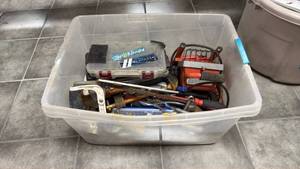 lot 201 image: Hand Tools Lot - Clamps Pliers Hammers Chisels in Storage Container