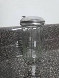 lot 264 image: Vintage Glass Sugar Dispenser with Metal Lid