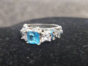 lot 266 image: Beautiful Ring with Blue Topaz and Clear Stones Size 6.5