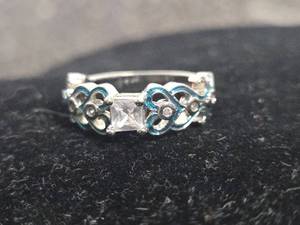 lot 267 image: Ring with Square Crystal Center and Blue Enamel Filigree Design