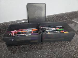 lot 273 image: Markers and Highlighters Lot in Storage Containers