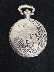 lot 274 image: Hunting Pocket Watch with Engraved Case and Quartz Movement