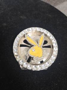 lot 286 image: Playboy Bunny Logo Belt Buckle with Rhinestones and Yellow Enamel