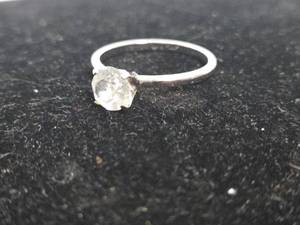 lot 327 image: Solitaire Ring Silver-Tone Band Round Faceted Stone Prong Setting Size 9.5